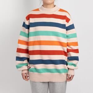 Makeship Striped Sweater Men L Retro 90s Kidcore Geek Chic Multicolor Knit Cotto